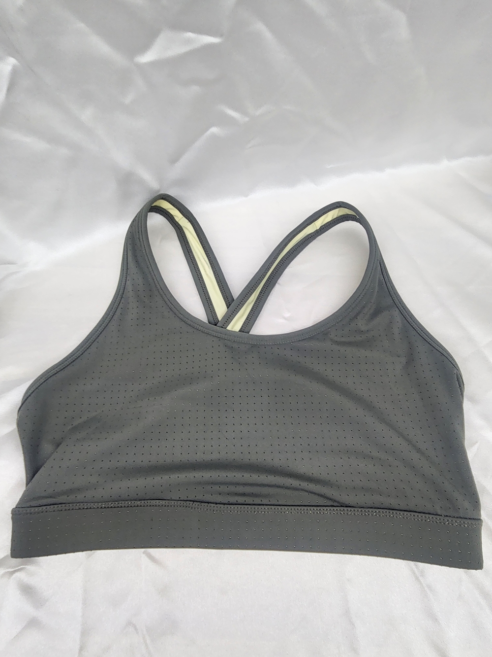 Avia Gray Sports Bra with Light Yellow Straps